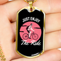 Just Enjoy The Ride Cycling Pink Necklace Stainless Steel or 18k Gold Dog Tag 24"-Express Your Love Gifts