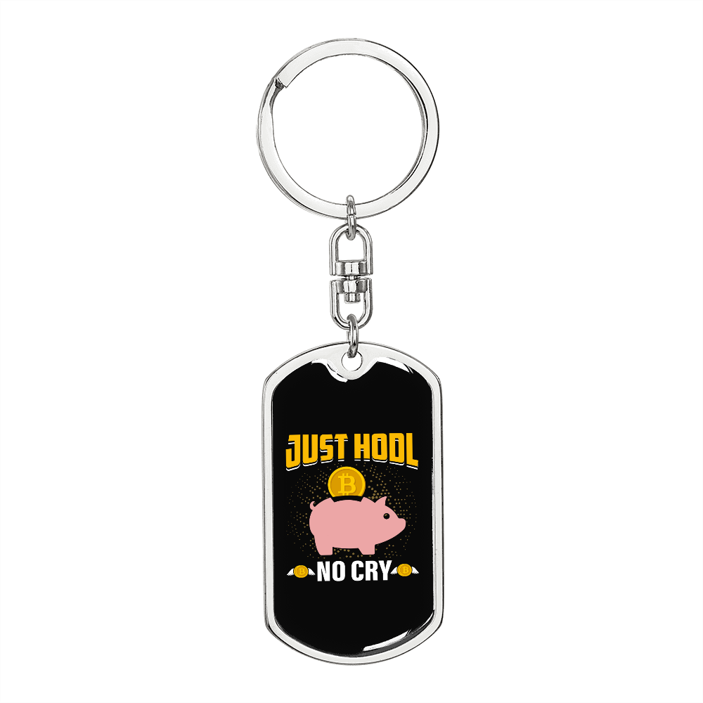 Just HODL Pig Crypto Keychain Stainless Steel or 18k Gold Dog Tag Keyring-Express Your Love Gifts