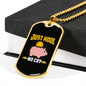 Just HODL Pig Crypto Necklace Stainless Steel or 18k Gold Dog Tag 24" Chain-Express Your Love Gifts