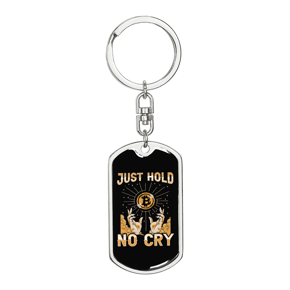 Just Hold Bitcoin Crypto Keychain Stainless Steel or 18k Gold Dog Tag Keyring-Express Your Love Gifts