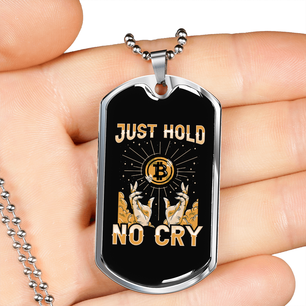 Just Hold Bitcoin Crypto Necklace Stainless Steel or 18k Gold Dog Tag 24" Chain-Express Your Love Gifts