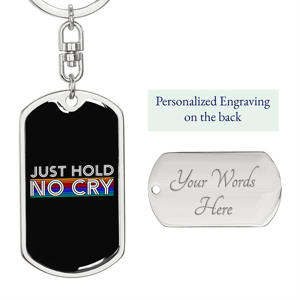 Just Hold Crypto Keychain Stainless Steel or 18k Gold Dog Tag Keyring-Express Your Love Gifts