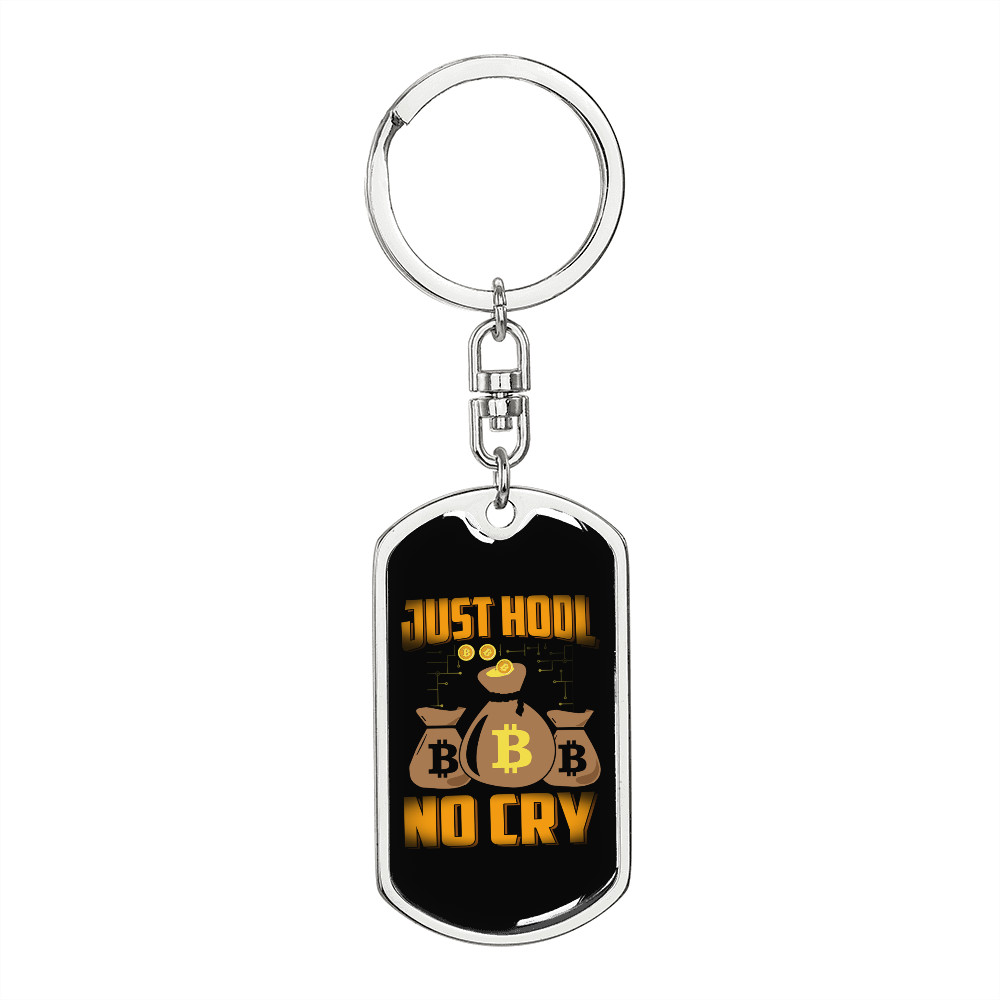 Just Hook No Cry Bitcoin Crypto Keychain Stainless Steel or 18k Gold Dog Tag Keyring-Express Your Love Gifts