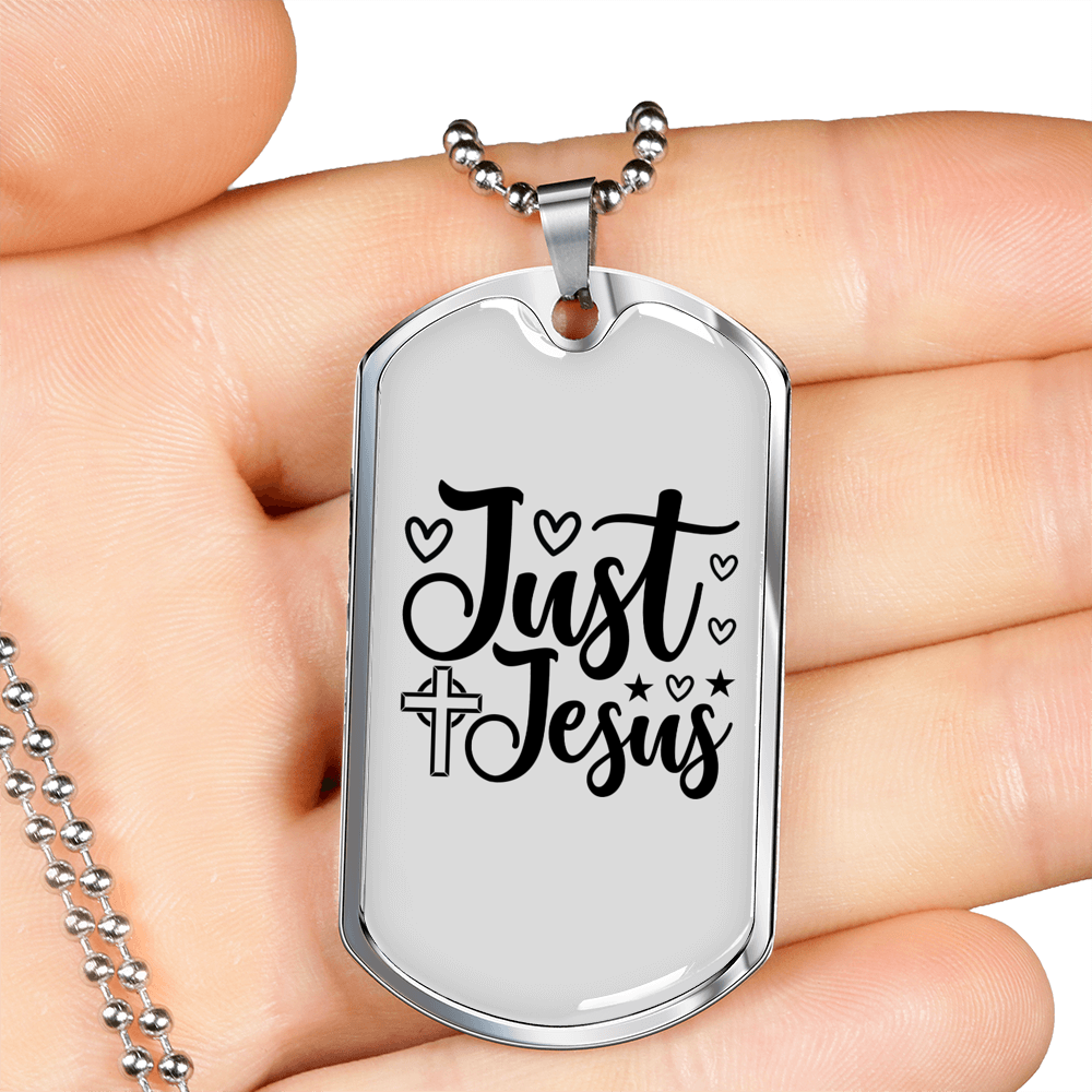 Just Jesus Cross Christian Necklace Stainless Steel or 18k Gold Dog Tag 24" Chain-Express Your Love Gifts