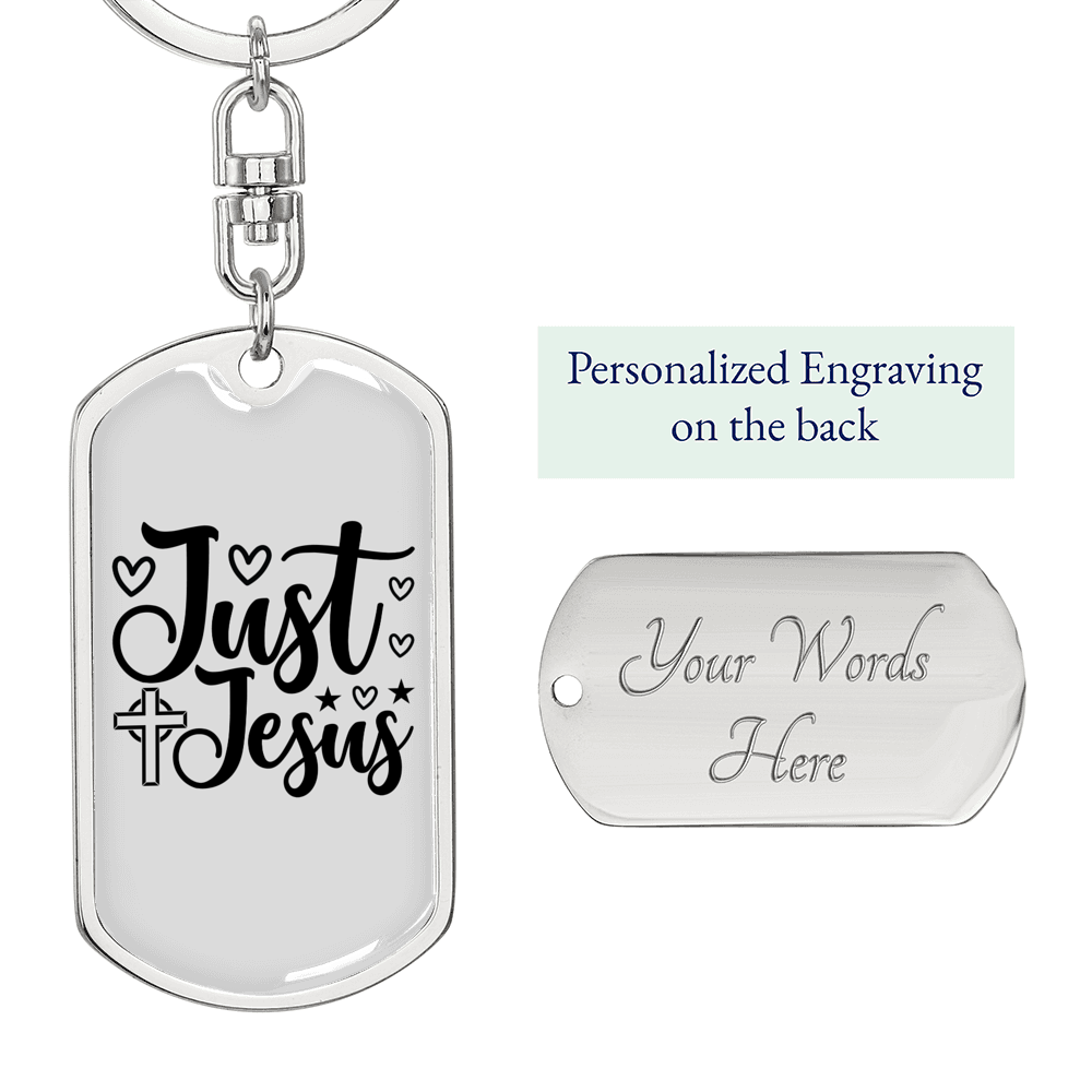 Just Jesus Keychain Stainless Steel or 18k Gold Dog Tag Keyring-Express Your Love Gifts