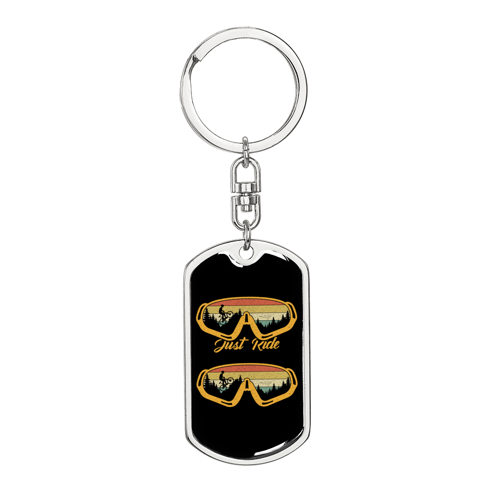 Just Ride Cycling Keychain Stainless Steel or 18k Gold Dog Tag Keyring-Express Your Love Gifts