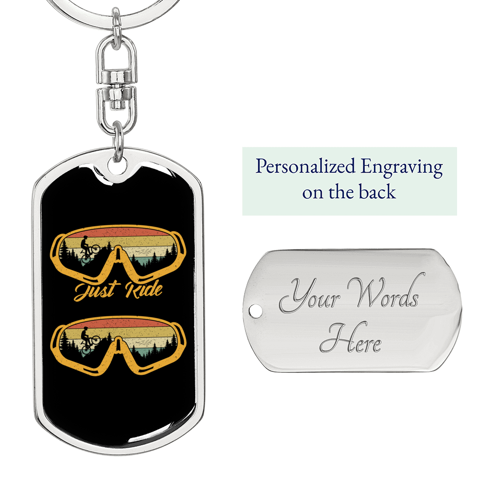 Just Ride Cycling Keychain Stainless Steel or 18k Gold Dog Tag Keyring-Express Your Love Gifts