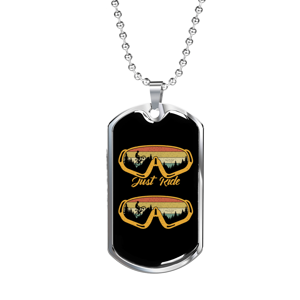 Just Ride Cycling Necklace Stainless Steel or 18k Gold Dog Tag 24"-Express Your Love Gifts