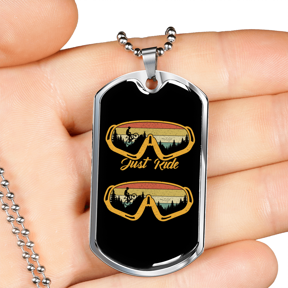 Just Ride Cycling Necklace Stainless Steel or 18k Gold Dog Tag 24"-Express Your Love Gifts