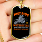 Just Ride Motorcycles Biker Necklace Stainless Steel or 18k Gold Dog Tag 24"-Express Your Love Gifts