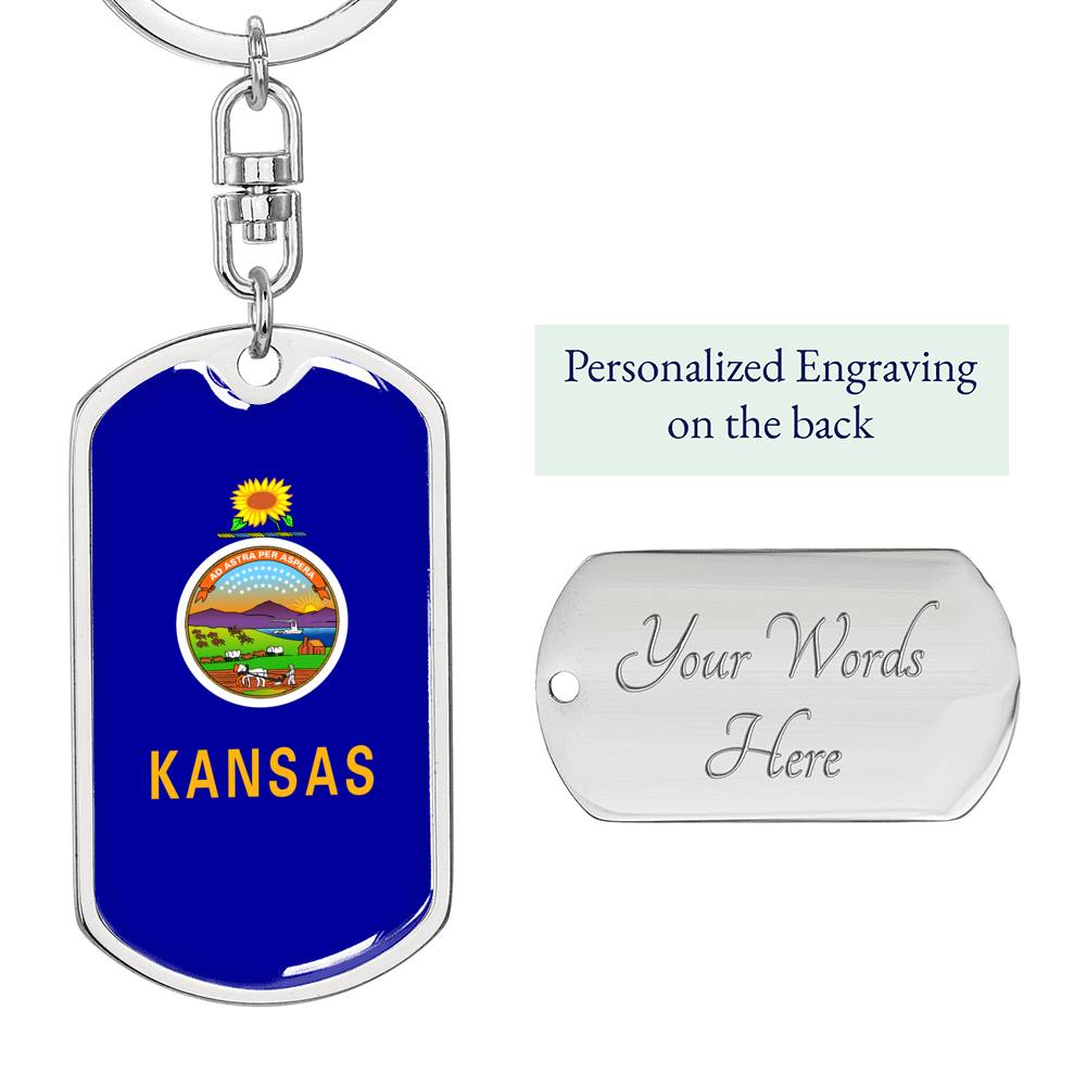 Kansas State Flag Keychain Dog Tag Stainless Steel or 18k Gold-Express Your Love Gifts