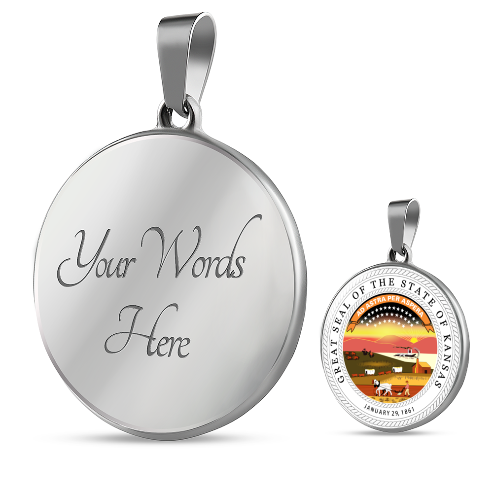 Kansas State Seal Necklace Circle Pendant Stainless Steel or 18k Gold 18-22"-Express Your Love Gifts