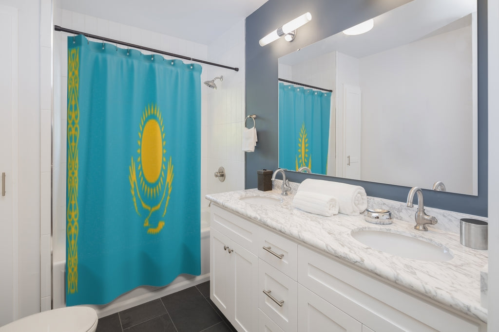 Kazakhstan Flag Stylish Design 71" x 74" Elegant Waterproof Shower Curtain for a Spa-like Bathroom Paradise Exceptional Craftsmanship-Express Your Love Gifts