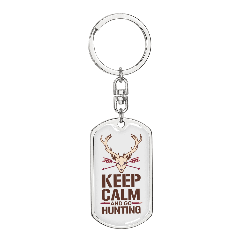 Keep Calm And Go Hunter'S Keychain Gift Stainless Steel or 18k Gold Dog Tag Keyring-Express Your Love Gifts