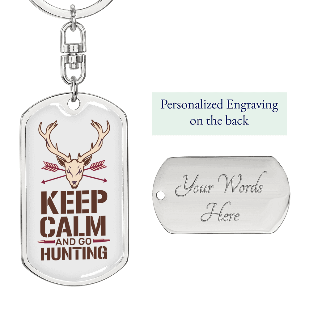 Keep Calm And Go Hunter'S Keychain Gift Stainless Steel or 18k Gold Dog Tag Keyring-Express Your Love Gifts