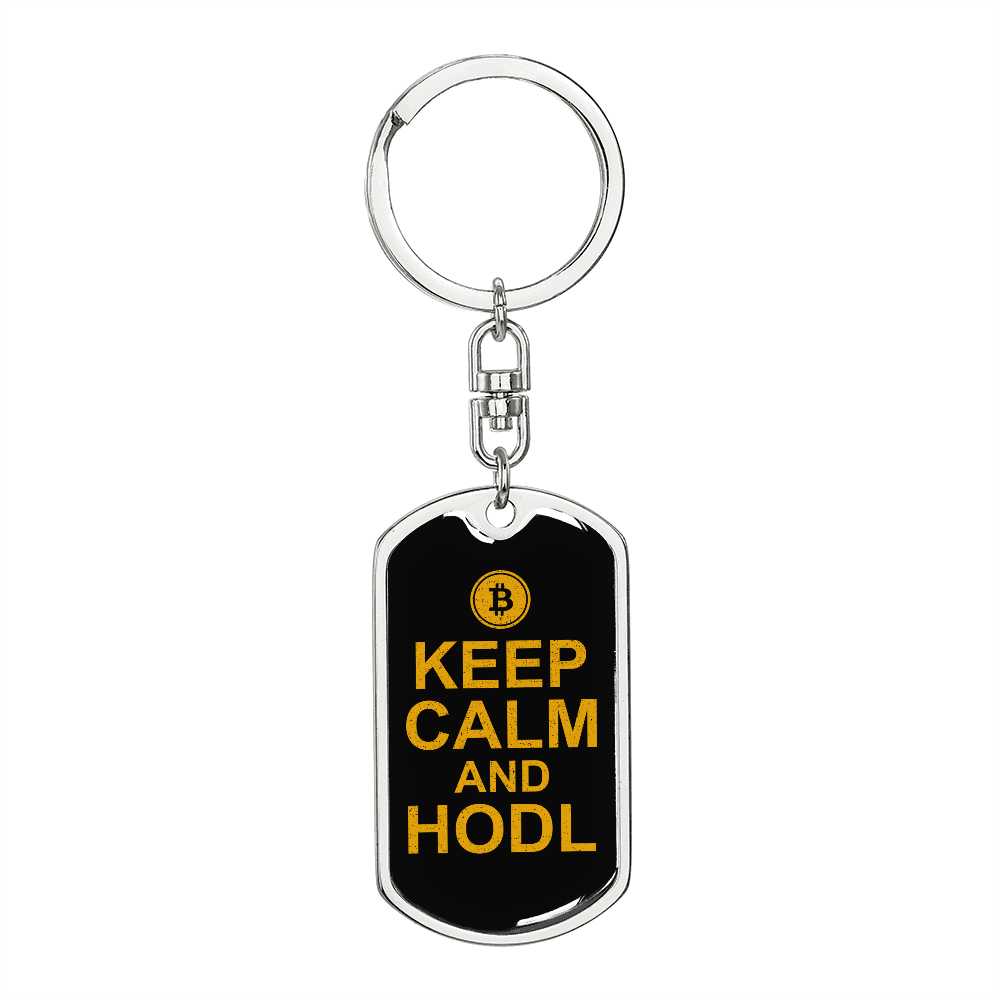 Keep Calm and HODL Crypto Keychain Stainless Steel or 18k Gold Dog Tag Keyring-Express Your Love Gifts
