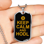 Keep Calm and HODL Crypto Necklace Stainless Steel or 18k Gold Dog Tag 24" Chain-Express Your Love Gifts