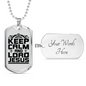 Keep Calm And Lord Jesus Christian Necklace Stainless Steel or 18k Gold Dog Tag 24" Chain-Express Your Love Gifts