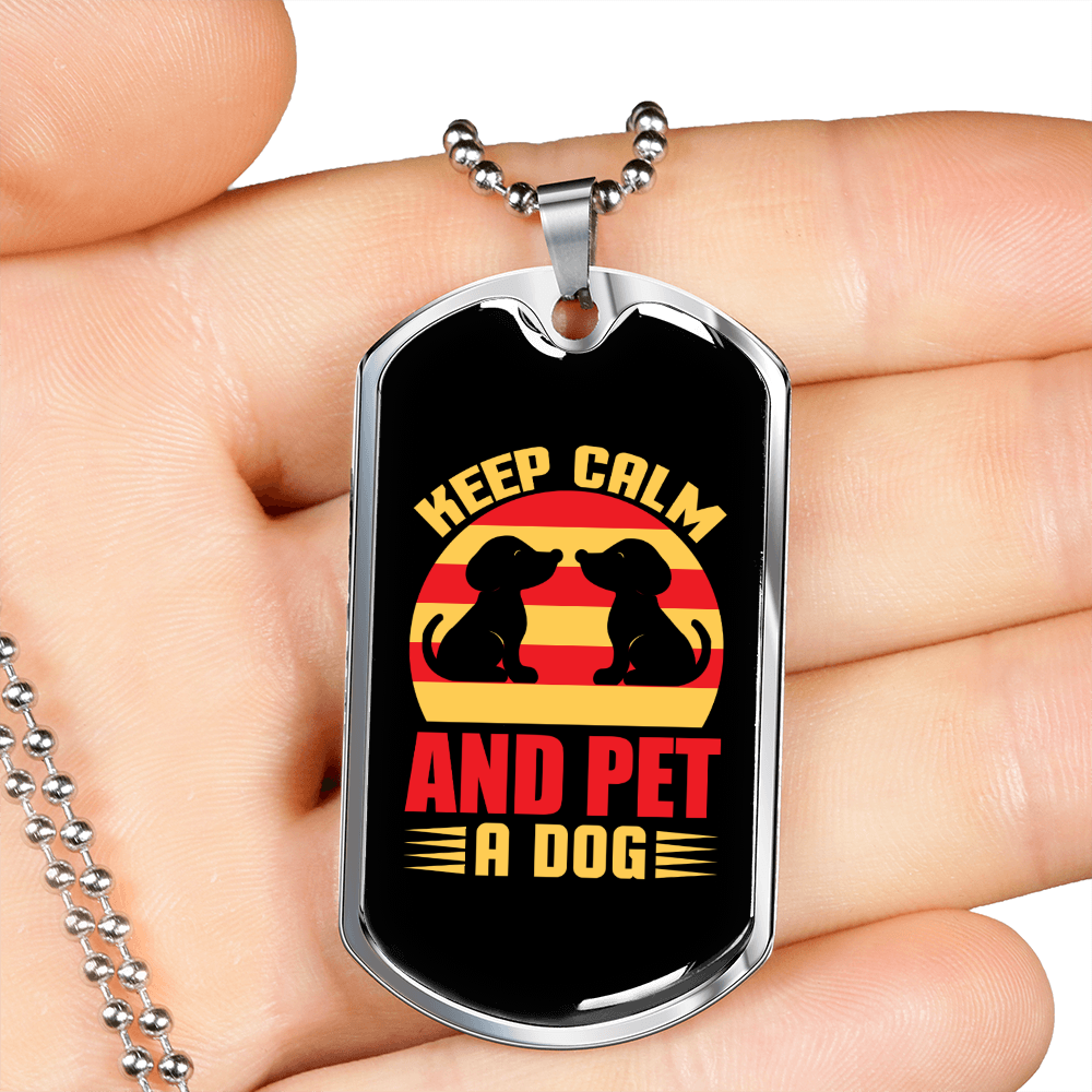 Keep Calm and Pet a Dog Red Necklace Stainless Steel or 18k Gold Dog Tag 24" Chain-Express Your Love Gifts