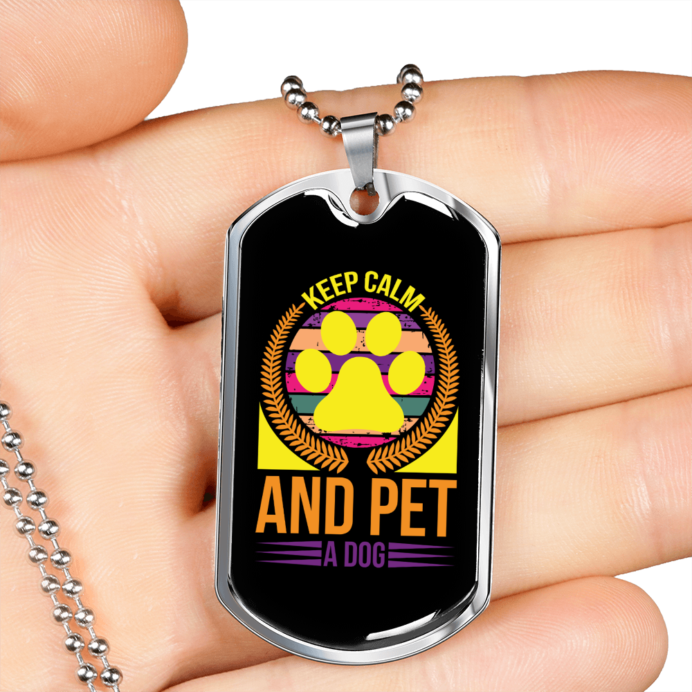Keep Calm and Pet a Dog Yellow Necklace Stainless Steel or 18k Gold Dog Tag 24" Chain-Express Your Love Gifts