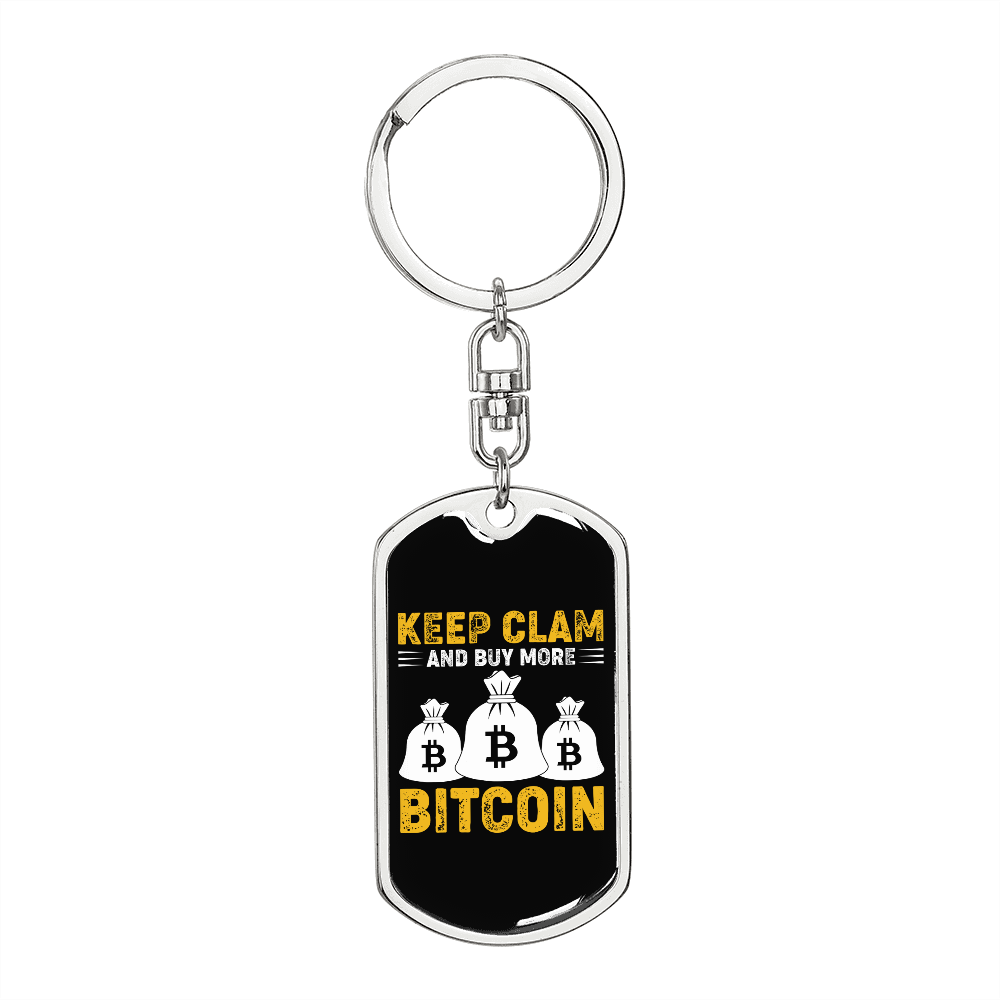 Keep Calm Buy More Crypto Keychain Stainless Steel or 18k Gold Dog Tag Keyring-Express Your Love Gifts