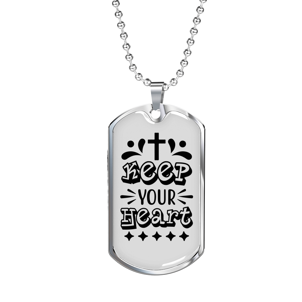 Keep Heart Cross Christian Necklace Stainless Steel or 18k Gold Dog Tag 24" Chain-Express Your Love Gifts