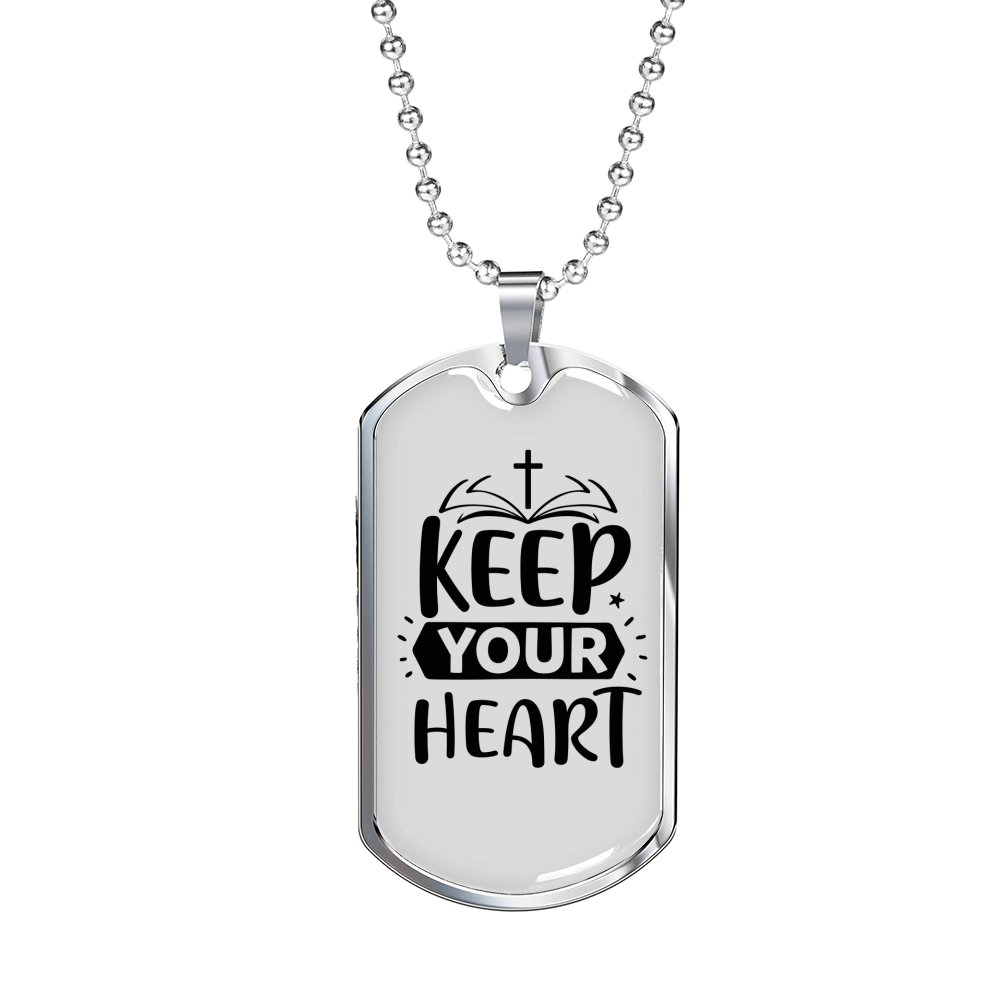 Keep Your Heart Bible Christian Necklace Stainless Steel or 18k Gold Dog Tag 24" Chain-Express Your Love Gifts