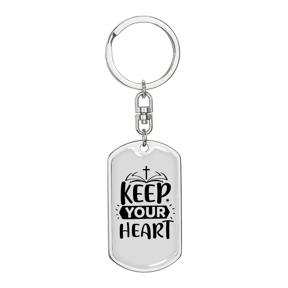 Keep Your Heart Bible Keychain Stainless Steel or 18k Gold Dog Tag Keyring-Express Your Love Gifts