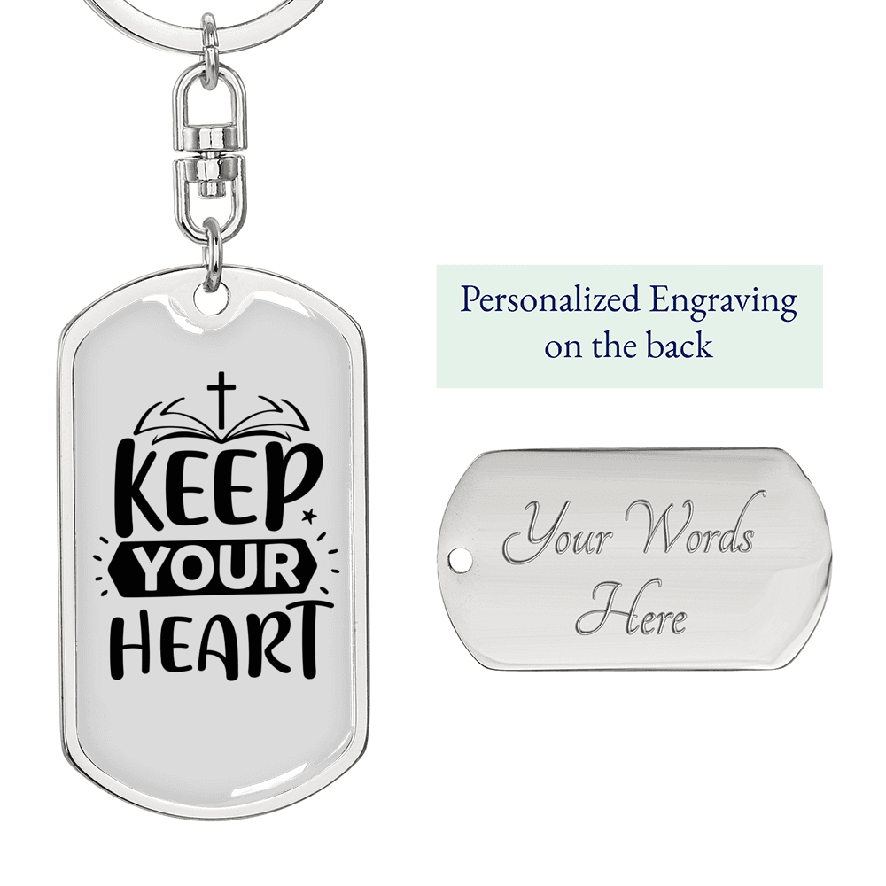 Keep Your Heart Bible Keychain Stainless Steel or 18k Gold Dog Tag Keyring-Express Your Love Gifts