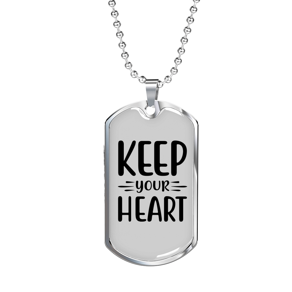 Keep Your Heart Christian Necklace Stainless Steel or 18k Gold Dog Tag 24" Chain-Express Your Love Gifts