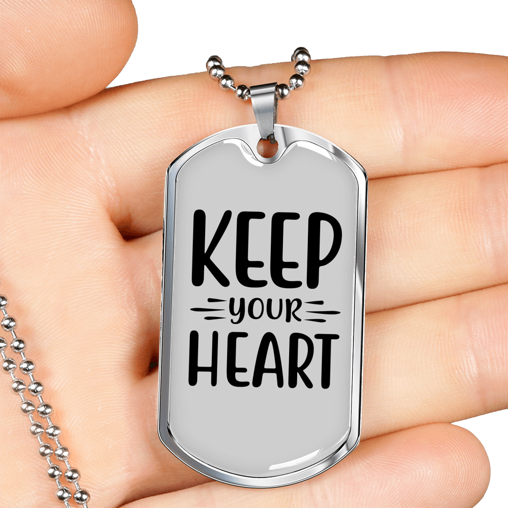 Keep Your Heart Christian Necklace Stainless Steel or 18k Gold Dog Tag 24" Chain-Express Your Love Gifts