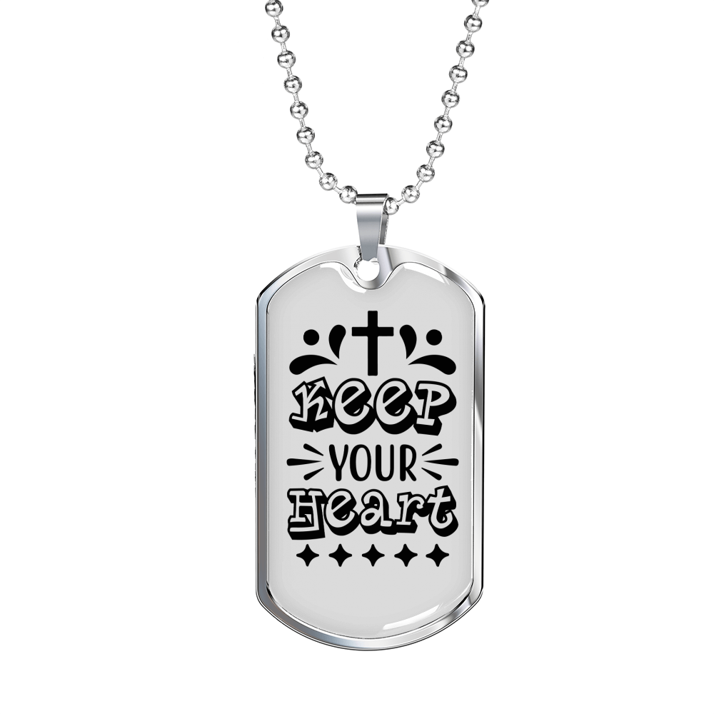 Keep Your Heart Cross Christian Necklace Stainless Steel or 18k Gold Dog Tag 24" Chain-Express Your Love Gifts