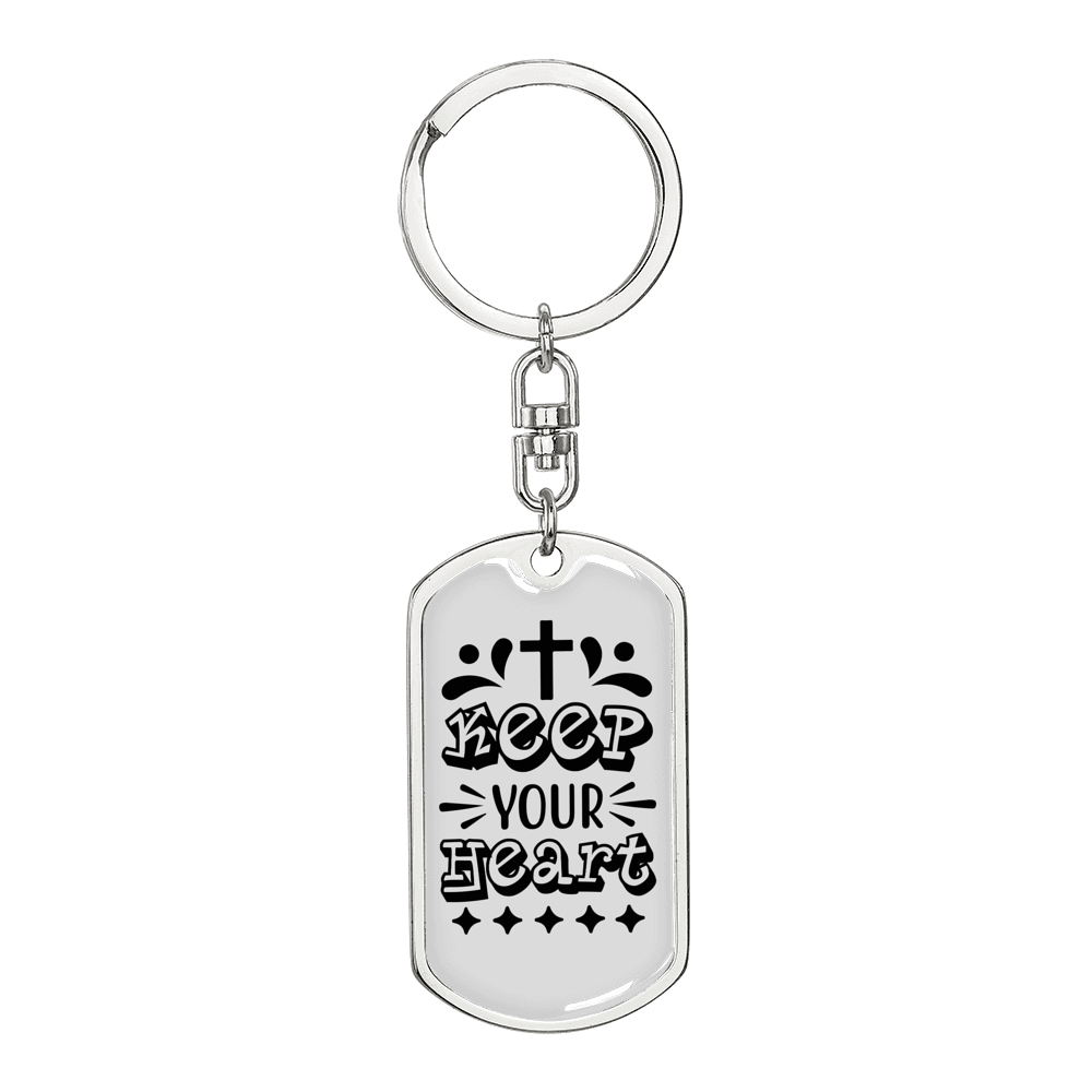Keep Your Heart Cross Keychain Stainless Steel or 18k Gold Dog Tag Keyring-Express Your Love Gifts
