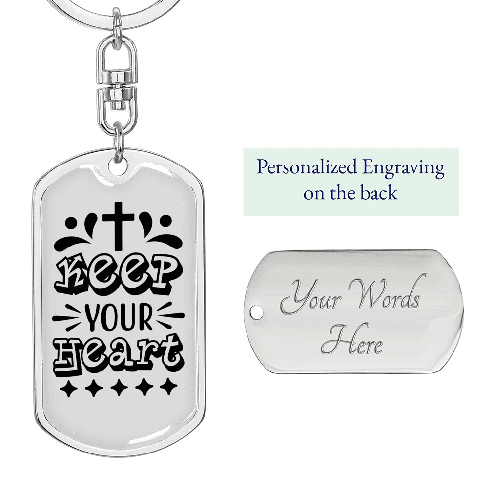 Keep Your Heart Cross Keychain Stainless Steel or 18k Gold Dog Tag Keyring-Express Your Love Gifts