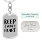 Keep Your Heart Keychain Stainless Steel or 18k Gold Dog Tag Keyring-Express Your Love Gifts
