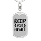 Keep Your Heart Keychain Stainless Steel or 18k Gold Dog Tag Keyring-Express Your Love Gifts