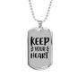 Keep Your Heart Necklace Stainless Steel or 18k Gold Dog Tag 24" Chain-Express Your Love Gifts