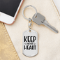 Keep Your Heart Plain Keychain Stainless Steel or 18k Gold Dog Tag Keyring-Express Your Love Gifts