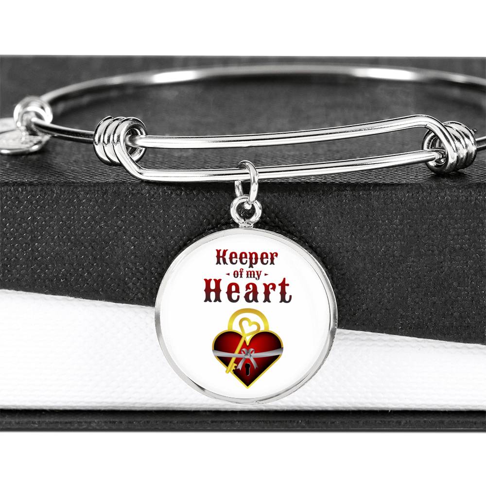 Keeper Of My Heart Circle Pendant Bangle Stainless Steel or 18k Gold 18-22"-Express Your Love Gifts