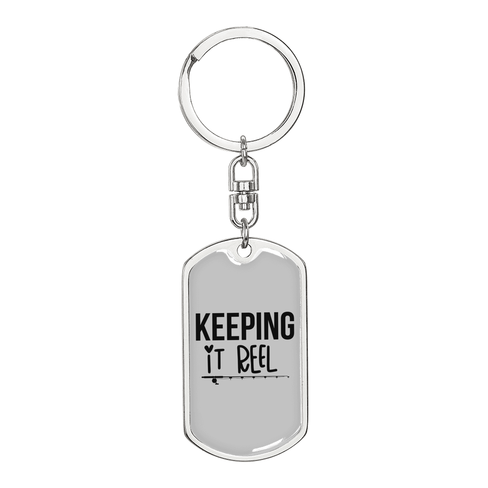 Keeping It Reel Simple Fishing Keychain Stainless Steel or 18k Gold Dog Tag Keyring-Express Your Love Gifts