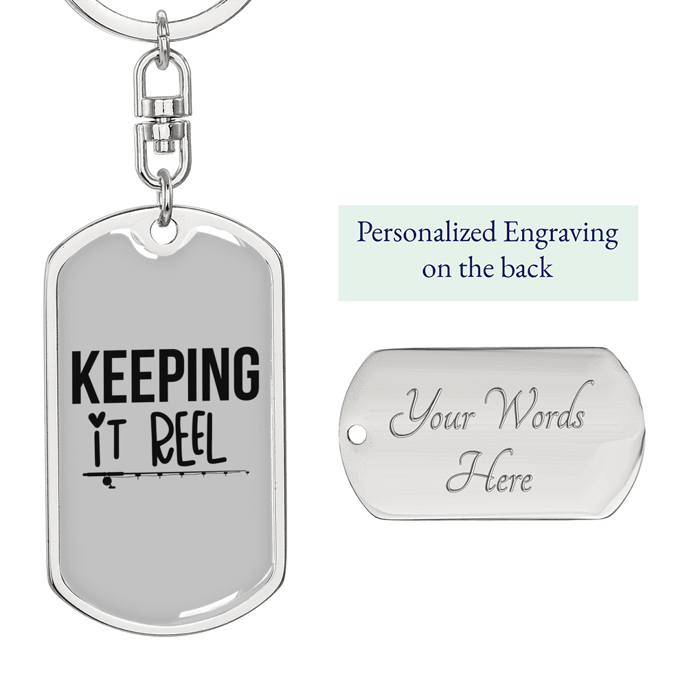 Keeping It Reel Simple Fishing Keychain Stainless Steel or 18k Gold Dog Tag Keyring-Express Your Love Gifts