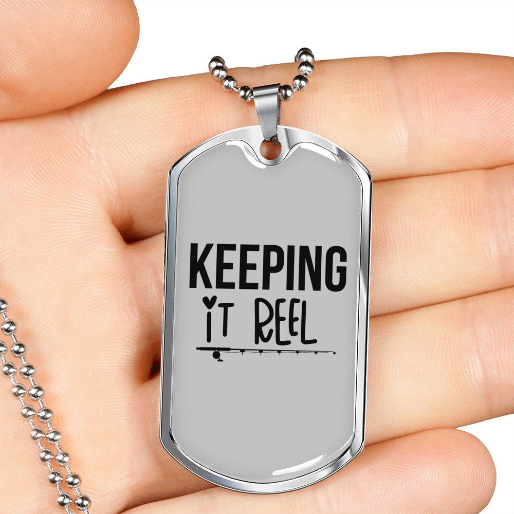 Keeping It Reel Simple Fishing Necklace Stainless Steel or 18k Gold Dog Tag 24" Chain-Express Your Love Gifts