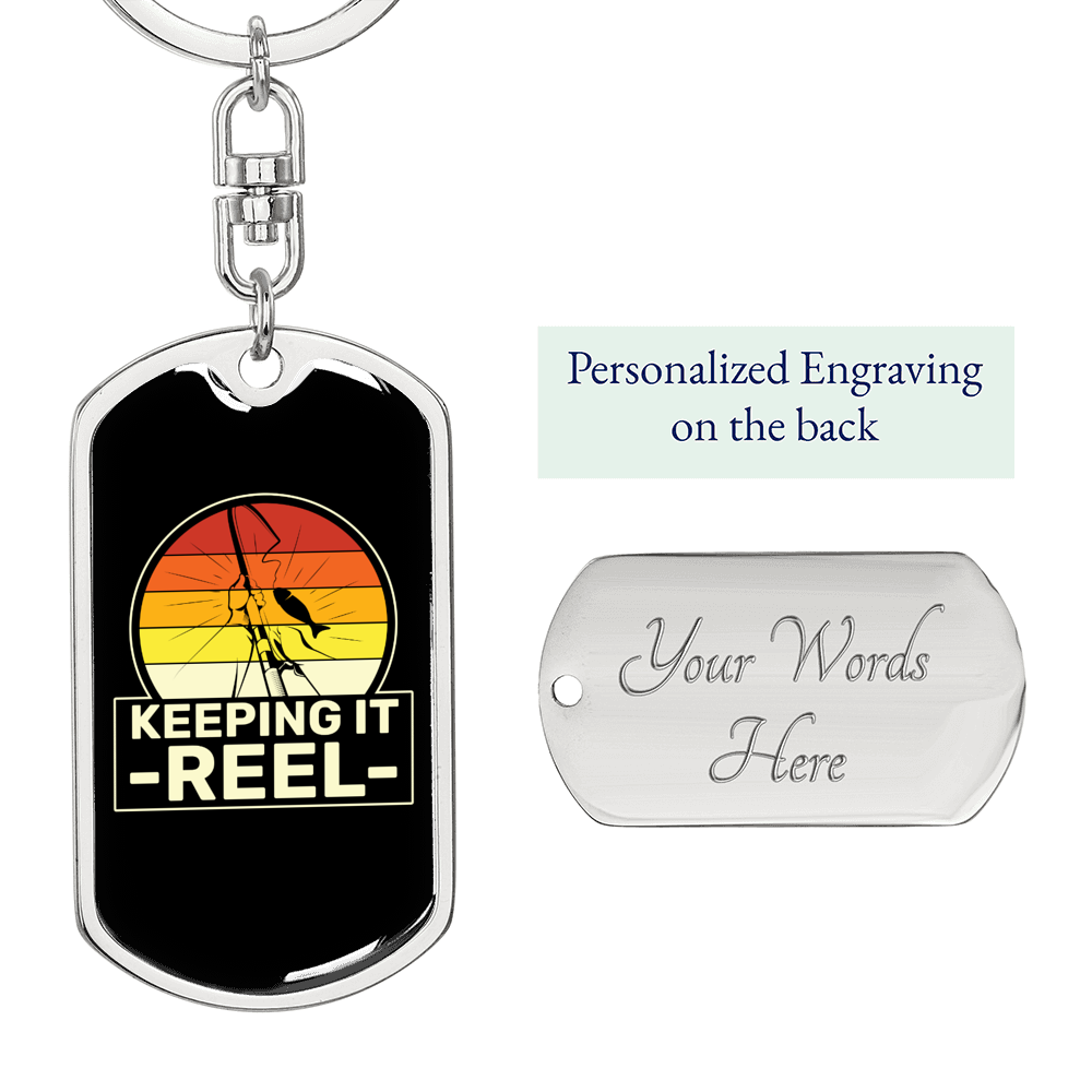 Keeping It Reel With A Sun Fishing Keychain Stainless Steel or 18k Gold Dog Tag Keyring-Express Your Love Gifts
