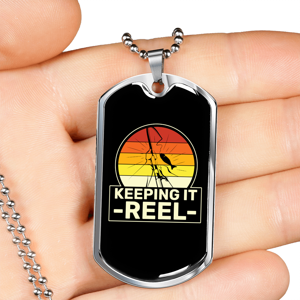 Keeping It Reel With A Sun Fishing Necklace Stainless Steel or 18k Gold Dog Tag 24" Chain-Express Your Love Gifts