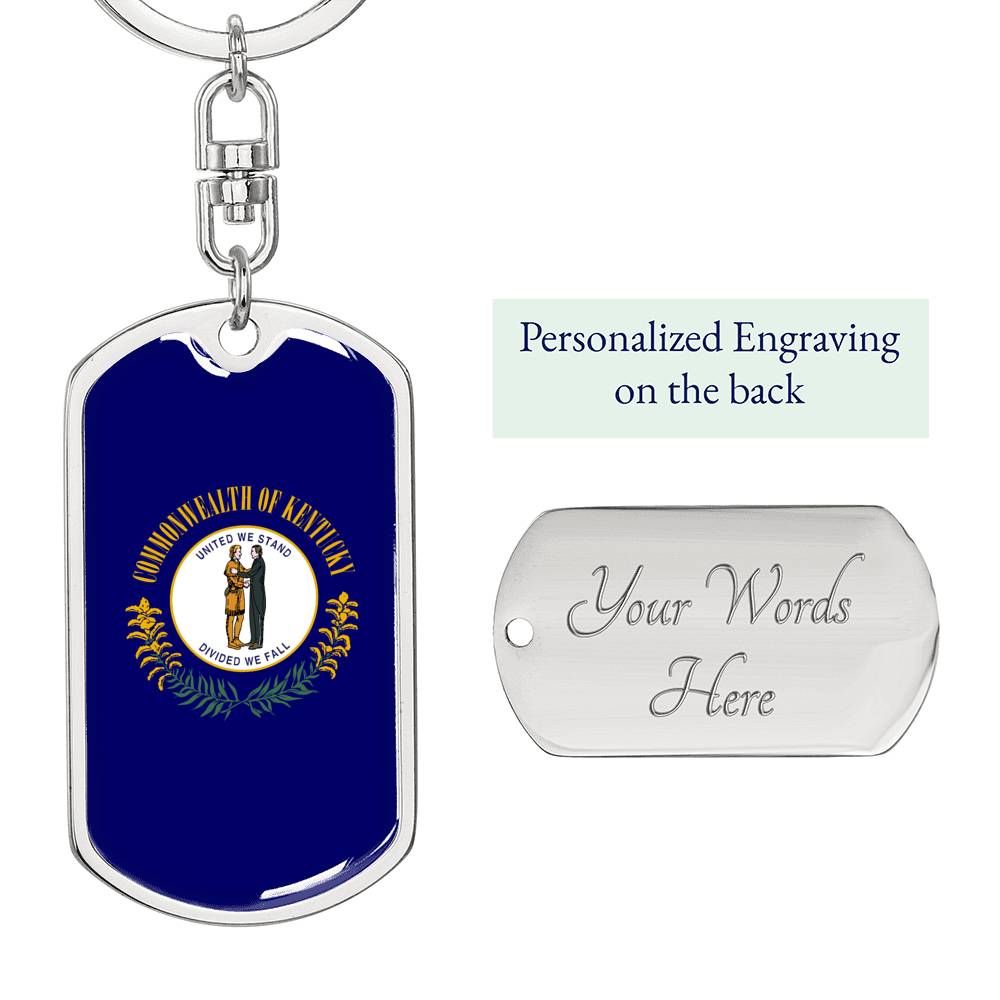 Kentucky State Flag Keychain Dog Tag Stainless Steel or 18k Gold-Express Your Love Gifts