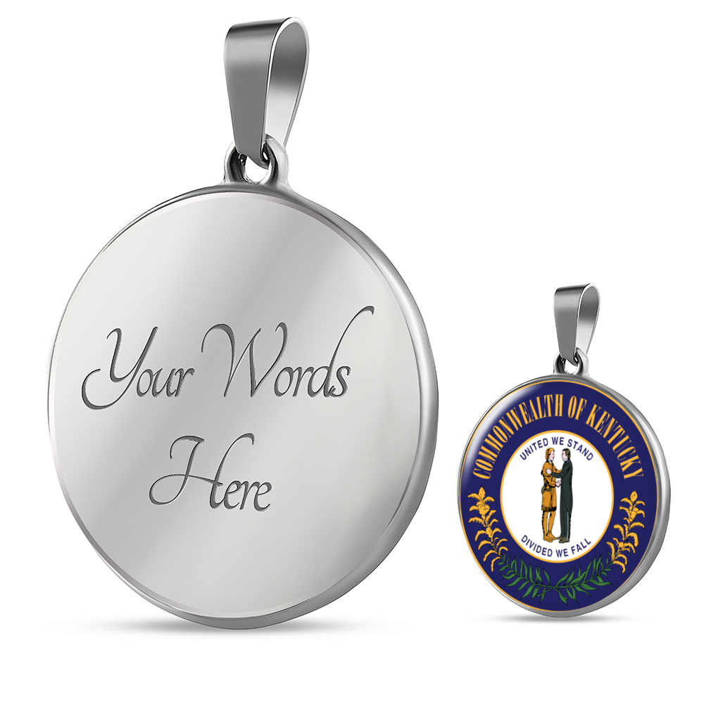 Kentucky State Seal Necklace Circle Pendant Stainless Steel or 18k Gold 18-22"-Express Your Love Gifts