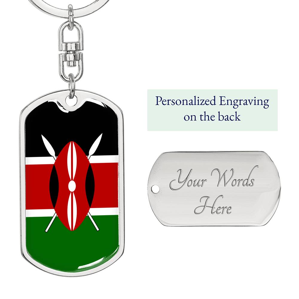 Kenya Flag Keychain Dog Tag Stainless Steel or 18k Gold-Express Your Love Gifts