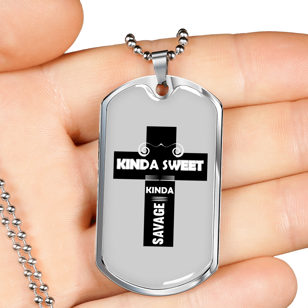 Kind A Sweet Christian Necklace Stainless Steel or 18k Gold Dog Tag 24" Chain-Express Your Love Gifts