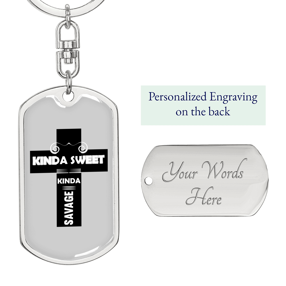 Kinda Sweet Keychain Stainless Steel or 18k Gold Dog Tag Keyring-Express Your Love Gifts