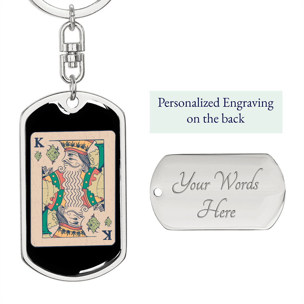 King Gambler Keychain Stainless Steel or 18k Gold Dog Tag Keyring-Express Your Love Gifts